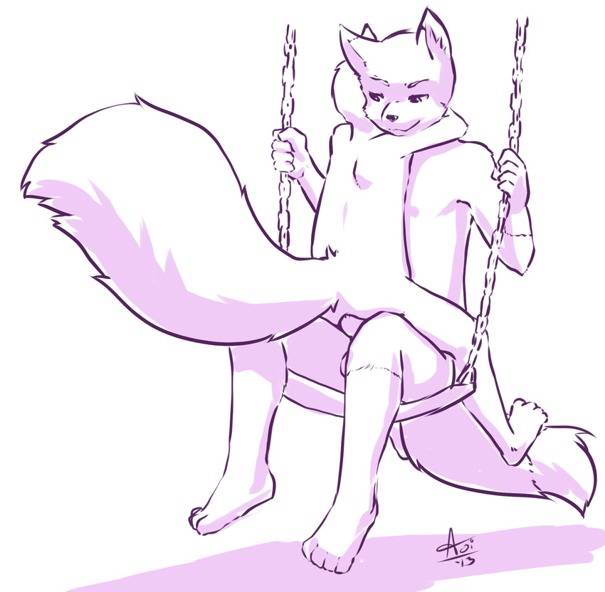 ambiguous_gender anal anthro aogami arctic_fox canine chain cub duo flat_colors fox gay line_art male mammal mastery_position penetration penis plain_background sitting squirrelfox swing white_background young