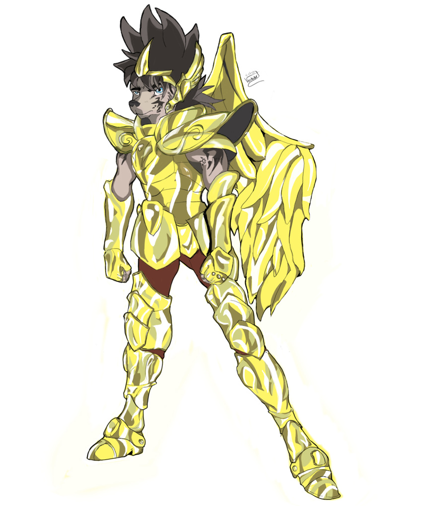 action canine helmet knights_of_the_zodiac male mammal pose saint_seiya solo voshiket wings wolf