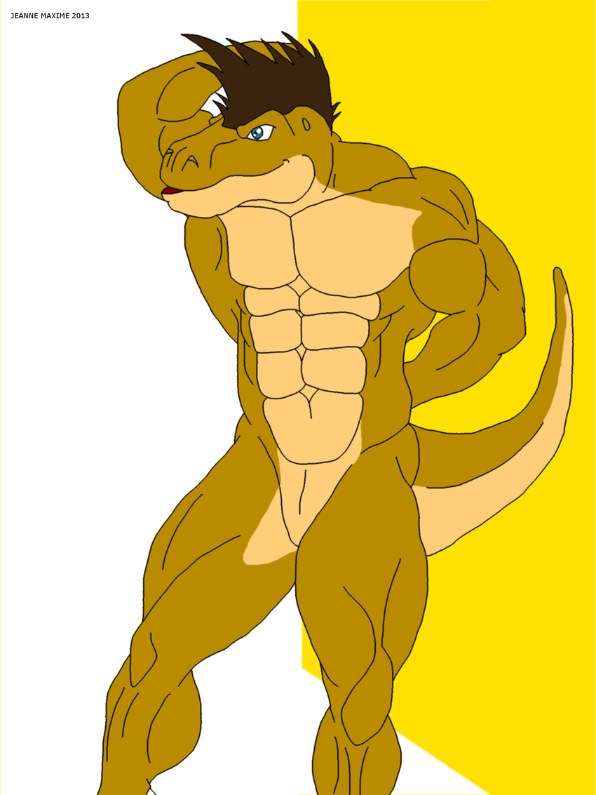 2013 abs anthro biceps bodybuilder dinosaur gay jonathan_alexander male maxime-jeanne muscles nude pecs plain_background pose reptile scales scalie solo theropod tyrannosaurus_rex vein white_background