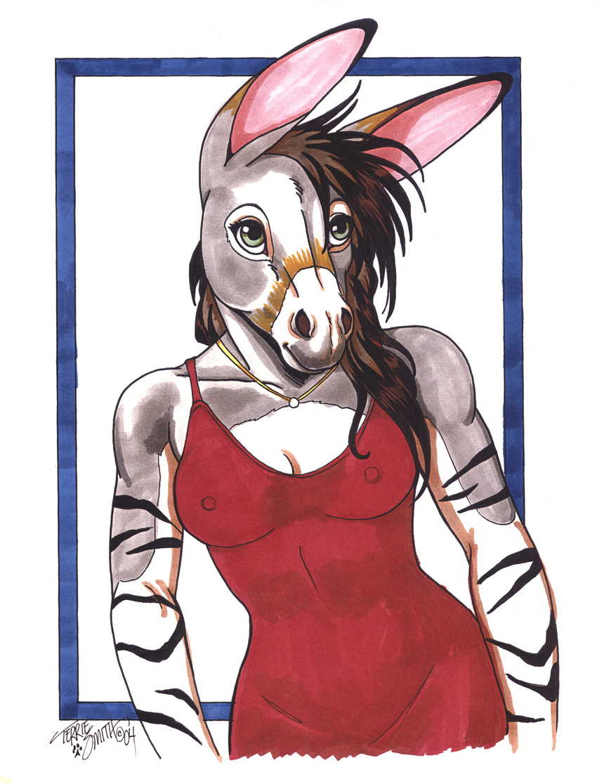 absurd_res anthro equine female hi_res mammal nipples okapi pinup pose solo terrie_smith traditional_media