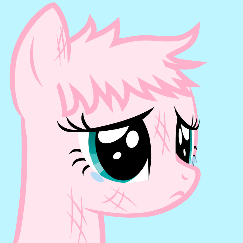 blue_eyes comic cute dan_vs ear equine eyes female feral fluffe_puff fluffle_puff fluffy fur hair horse kicked mammal my_little_pony nose not_fluffy pink pink_fur pink_hair plain_background pompadour pony sad shaved tabs tears