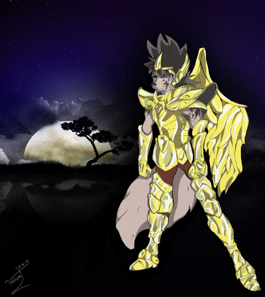 action canine female helmet knights_of_the_zodiac male mammal moon night pose saint_seiya solo standing straight voshiket wings wolf