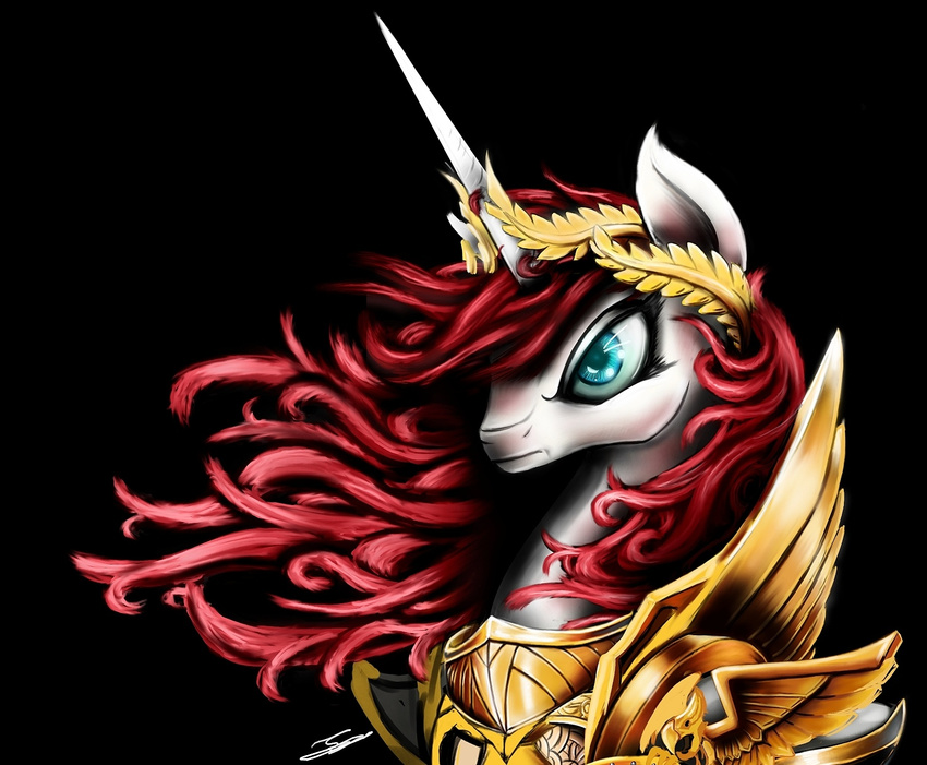 blue_eyes crossover emperor_of_mankind equine europamaxima female feral friendship_is_magic hair horn horse lauren_faust_(character) mammal my_little_pony navel ponification pony red_hair solo warhammer_(franchise) warhammer_40k