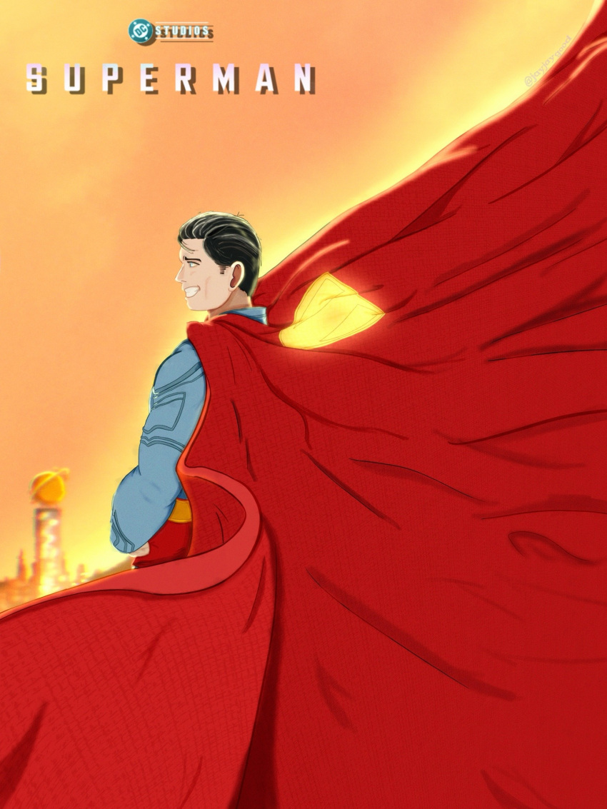 cape clark_kent dc_comics highres jay_jay_good jayjaygood male_focus metropolis_(fritz_lang) original self-upload sky superhero_costume superman superman_(2025) superman_(series)