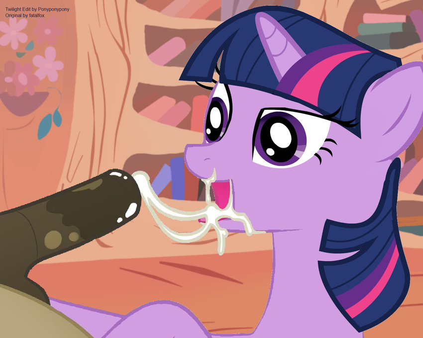 2013 bad_edit cum cum_in_mouth cumshot edit equine erection fatalfox female friendship_is_magic hair horse horsecock multi-colored_hair my_little_pony open_mouth oral oral_sex orgasm penis pony ponyponypony purple_eyes sex tongue twilight_sparkle_(mlp)