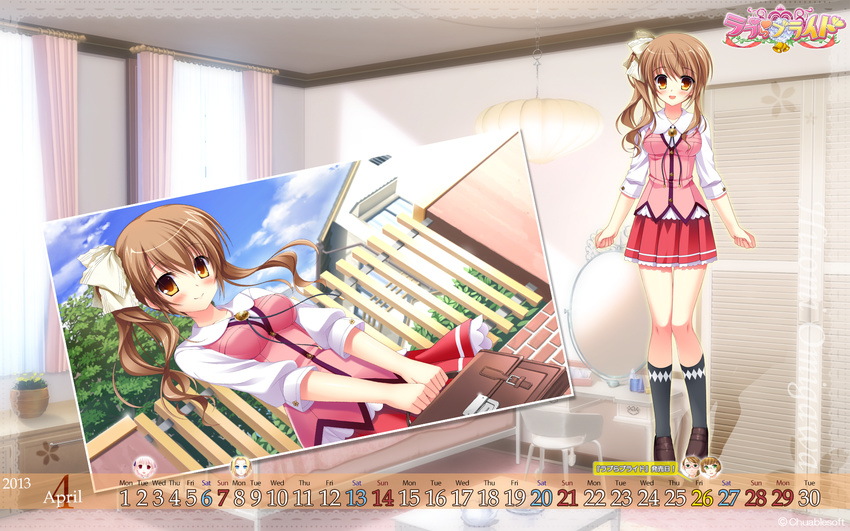 calendar chuablesoft lovera_bride mutou_kurihito seifuku takano_yuki wallpaper