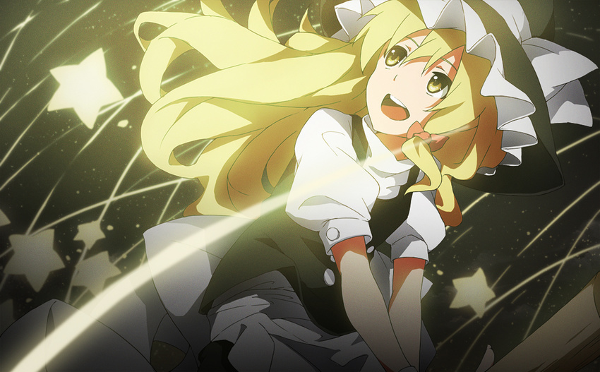 anime_coloring blonde_hair broom broom_riding hat kirisame_marisa long_hair solo star tamamono_atae touhou witch_hat yellow_eyes