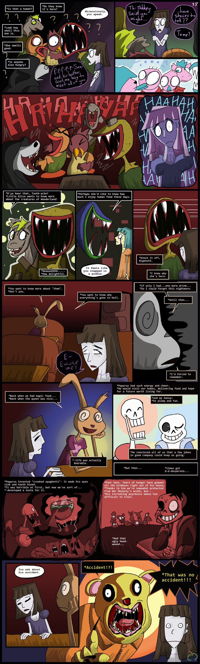 absurd_res aliza_(horrortale) alternate_universe andromorph animated_skeleton anthro bone boss_monster_(undertale) brown_hair clothing comic dialogue english_text female female_human hair hi_res horrortale human humanoid intersex male mammal papyrus_(horrortale) papyrus_(undertale) sans_(horrortale) sans_(undertale) skeleton sour-apple-studios speech_bubble teeth text undead undertale undertale_(series) white_body