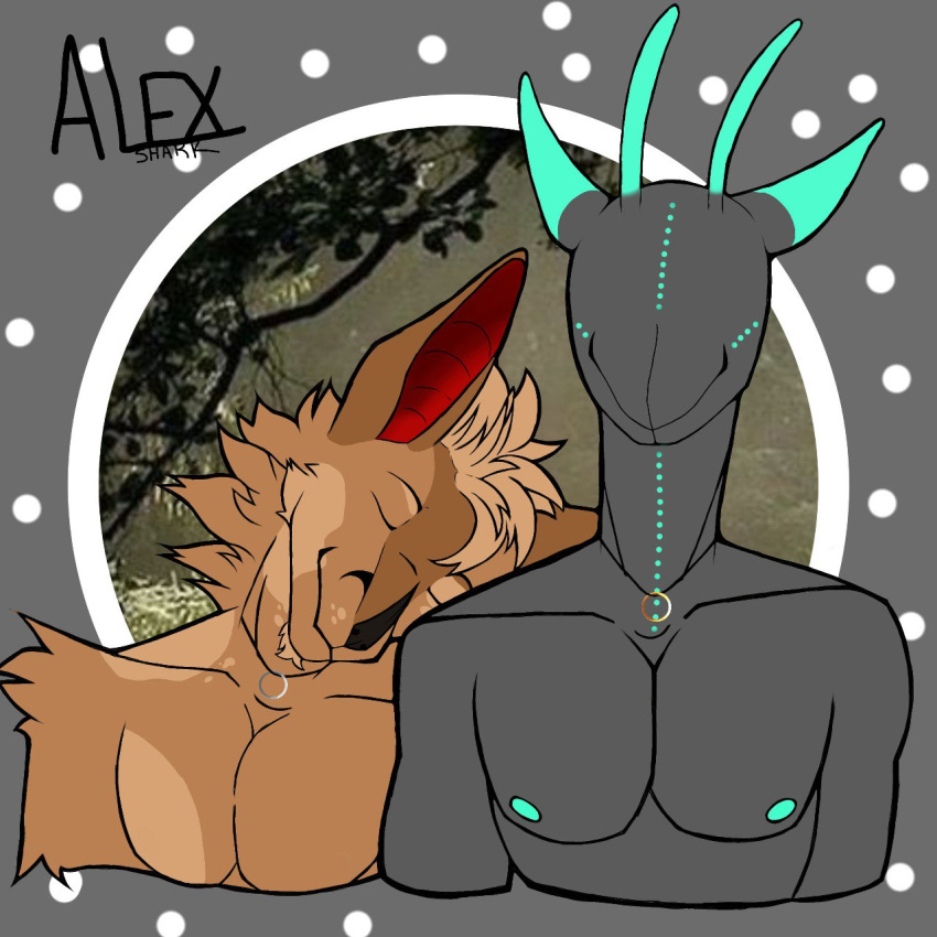 alex_shark anthro bat boyfriends canid canine coffee_(patrick_okottsu) digital_drawing_(artwork) digital_media_(artwork) duo fox fur hi_res humanoid humanoide hybrid leaf-nosed_bat male male/male mammal microbat monster rhi'san(pegaso_nikame_oc) romantic romantic_couple simple_background smile vampire_bat yangochiropteran