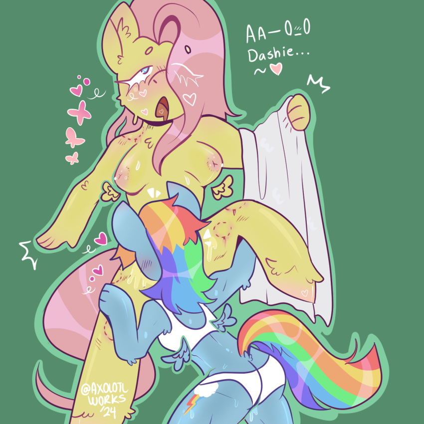 anthro axolotllurks axolotlworks duo equid equine female female/female fluttershy_(mlp) friendship_is_magic hasbro hi_res horse humanoid lesbian_couple lgbt_pride locker_room mammal my_little_pony pony public public_nudity public_sex rainbow_dash_(mlp) sex