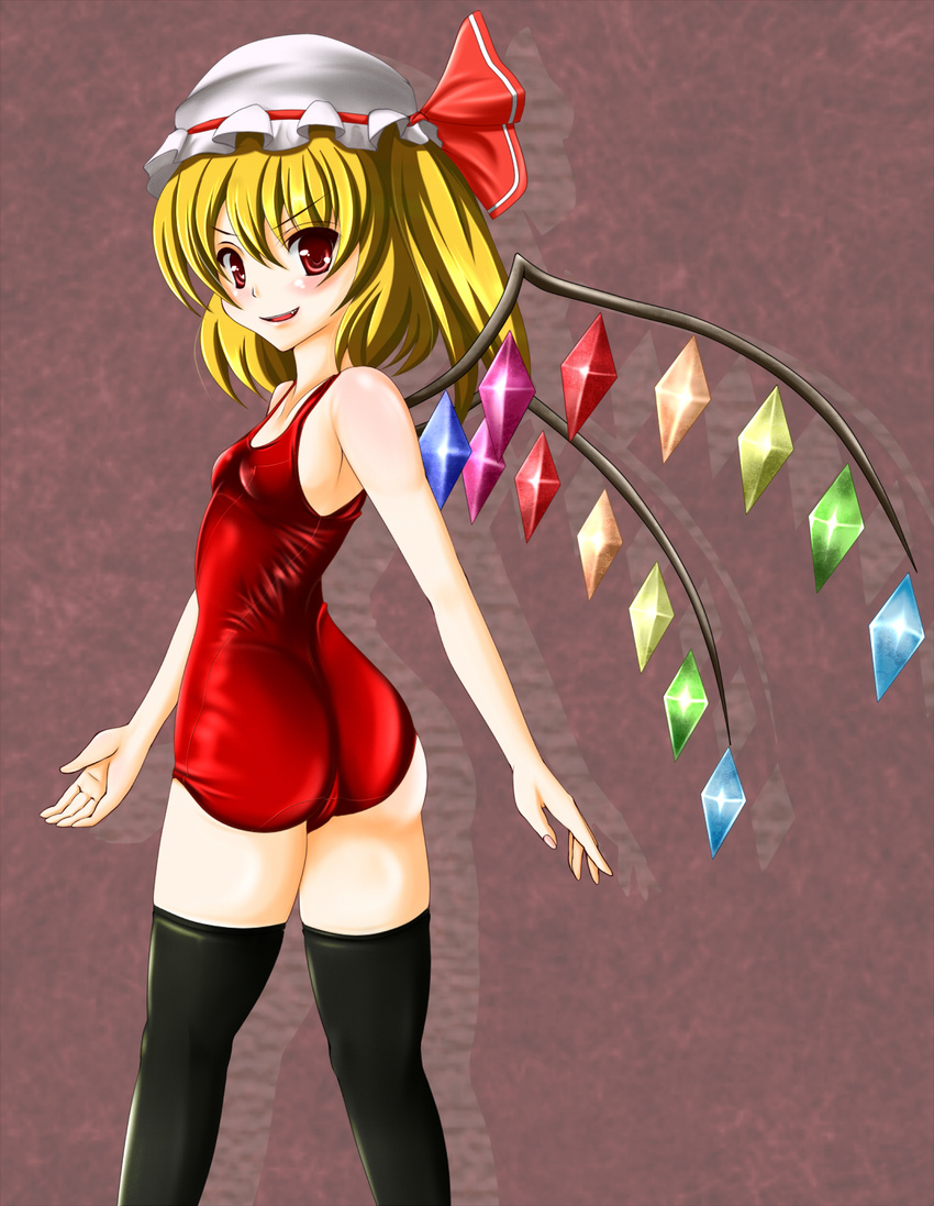 1girl ass female flandre_scarlet highres one-piece_swimsuit school_swimsuit swimsuit tera_hiroshi touhou