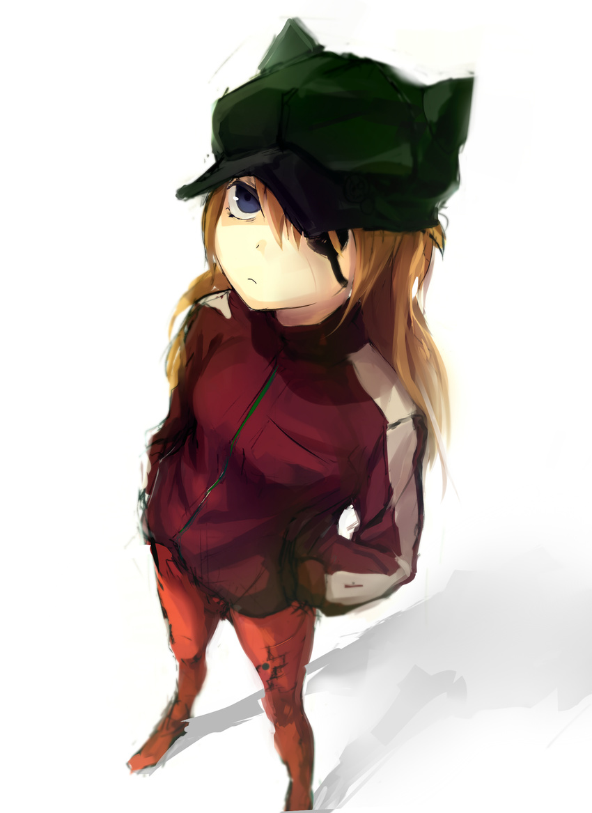 absurdres bad_id bad_pixiv_id blue_eyes evangelion:_3.0_you_can_(not)_redo eyepatch foreshortening from_above hands_in_pockets highres jacket long_hair neon_genesis_evangelion plugsuit rebuild_of_evangelion shikinami_asuka_langley shouin sketch solo souryuu_asuka_langley track_jacket