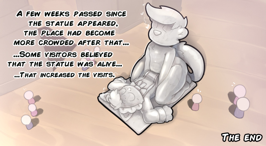 2024 after_transformation anthro biped canid canine clothed clothing digital_media_(artwork) duo_focus english_text facungo.dont fox group heart_symbol hi_res human implied_permanent khloe_prower macro maid_uniform male mammal mao_otter mustelid otter sculpture size_difference statue text uniform