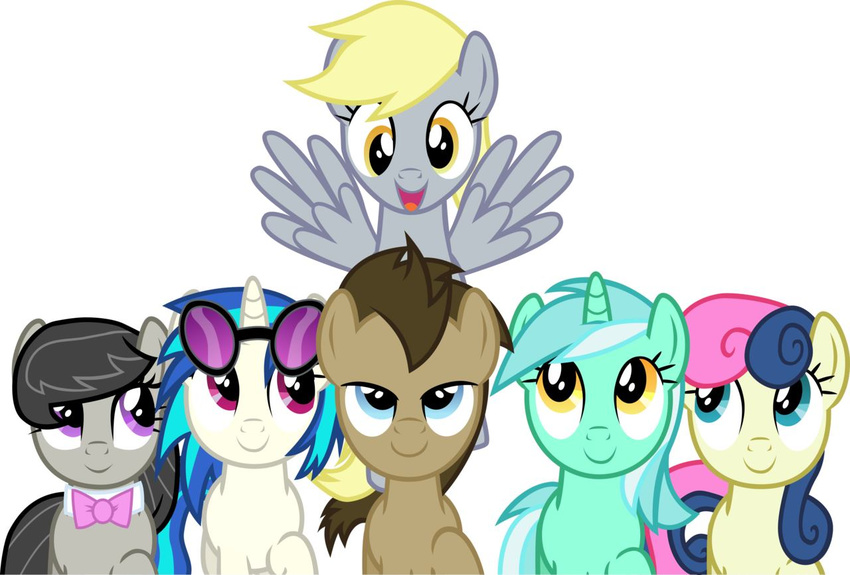 alpha_channel blonde_hair blue_eyes blue_hair bonbon_(mlp) bow_tie brown_fur brown_hair cutie_mark derp_eyes derpy_hooves_(mlp) docter_hooves_(mlp) doctor_whooves_(mlp) earth_pony equine female feral flying friendship_is_magic fur green_fur green_hair grey_fur group hair hi_res horn horse human lyra_(mlp) lyra_heartstrings_(mlp) male mammal my_little_pony octavia_(mlp) open_mouth pegasus plain_background pony purple_eyes smile teal_eyes transparent_background trinityinyang two_tone_hair unicorn vinyl_scratch_(mlp) white_background white_fur wings yellow_eyes yellow_fur