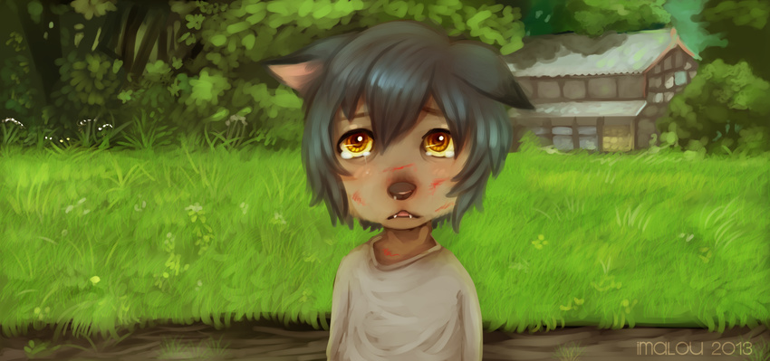 amber_eyes ame ame_(wolf_children) anthro building canine imalou male mammal ookami_kodomo_no_ame_to_yuki outside solo tears teats the_wolf_children_ame_and_yuki wolf wolf_children