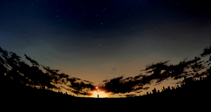 cloud kibunya_39 night night_sky original scenery silhouette sky solo star_(sky) sun