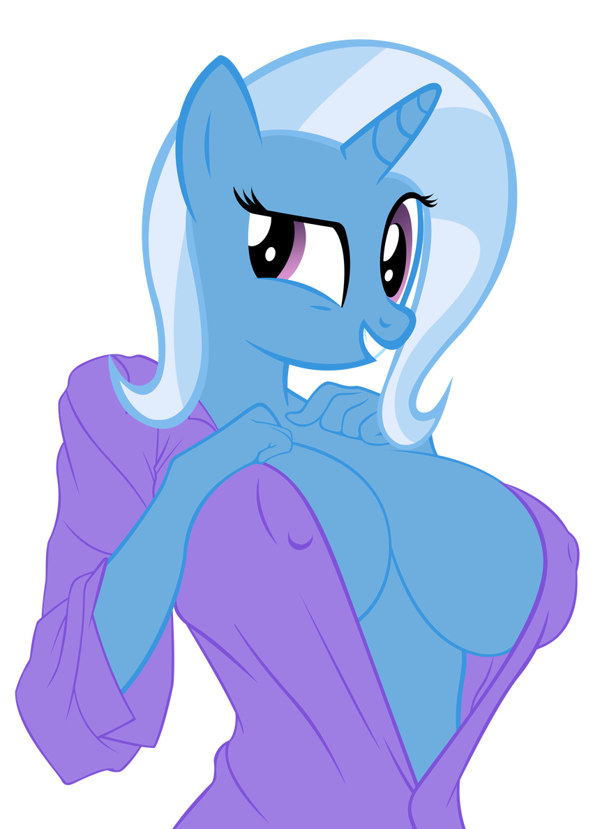 anthrofied big_breasts breasts bust clothed clothing equine female friendship_is_magic horn mammal my_little_pony robe seductive skimpy sofunnyguy solo trixie_(mlp) undressing unicorn