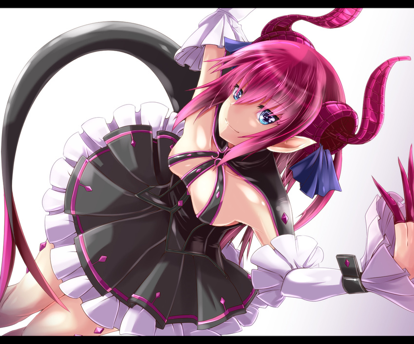 bad_id bad_pixiv_id blue_eyes breasts claws detached_sleeves dress elizabeth_bathory_(fate) elizabeth_bathory_(fate)_(all) fate/extra fate/extra_ccc fate_(series) kichihachi letterboxed long_hair pink_hair pointy_ears small_breasts smile solo tail tsurime two_side_up