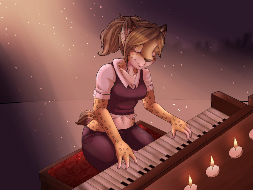 anthro candle candles clothing eyes_closed feline female fire mammal musical_instrument piano robyn_paperdoll solo unknown_artist