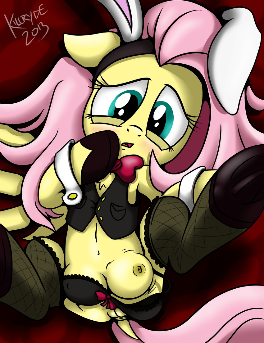 anus clothing equine female feral fluttershy_(mlp) friendship_is_magic fur hair horse killryde legwear looking_at_viewer mammal my_little_pony pink_hair pony pussy solo stockings teats yellow_fur