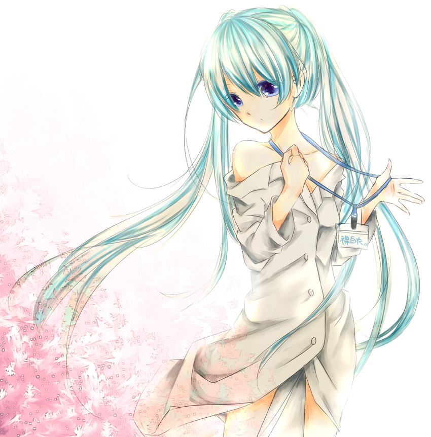 blue_eyes green_hair hatsune_miku highres long_hair mil2 off_shoulder solo twintails vocaloid