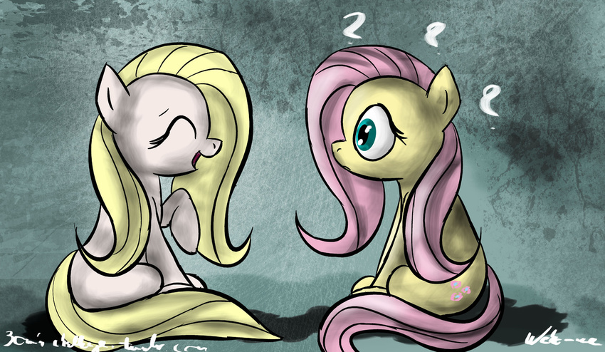? banner_mares_(mlp) blonde_hair crescendo_(mlp) cutie_mark duo equine eyes_closed female feral fluttershy_(mlp) friendship_is_magic green_eyes hair horse mammal my_little_pony neko-me open_mouth pink_hair pony sitting