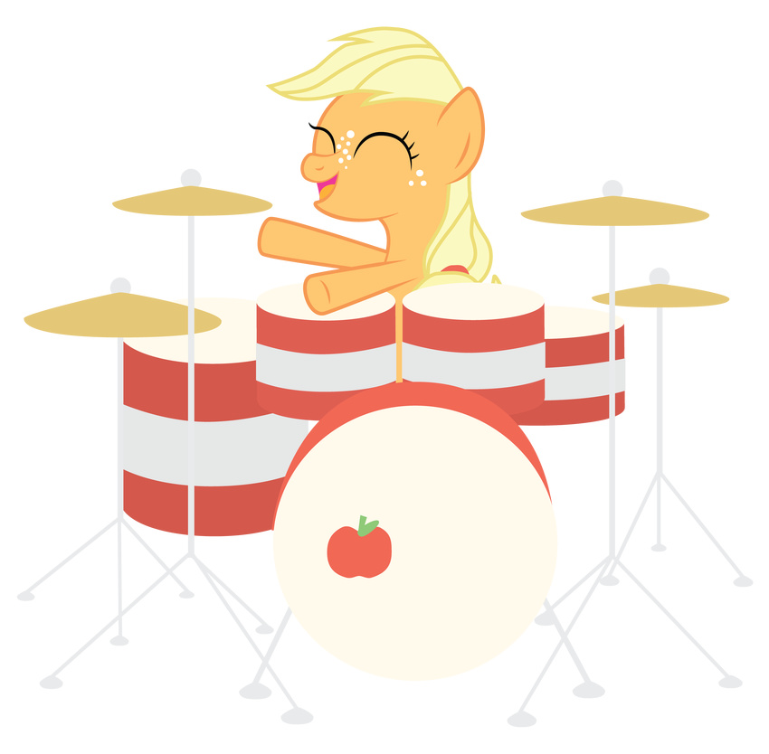 absurd_res alpha_channel applejack_(mlp) blonde_hair cub drum_set drums equine female feral fethur freckles friendship_is_magic hair hi_res horse mammal my_little_pony plain_background pony solo transparent_background young