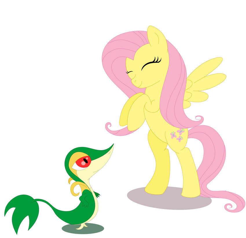 alpha_channel crossover cute cutie_mark elsdrake equine eyes_closed female feral fluttershy_(mlp) friendship_is_magic hi_res horse mammal my_little_pony nintendo pegasus plain_background pok&#233;mon pok&eacute;mon pony red_eyes snivy transparent_background video_games wings