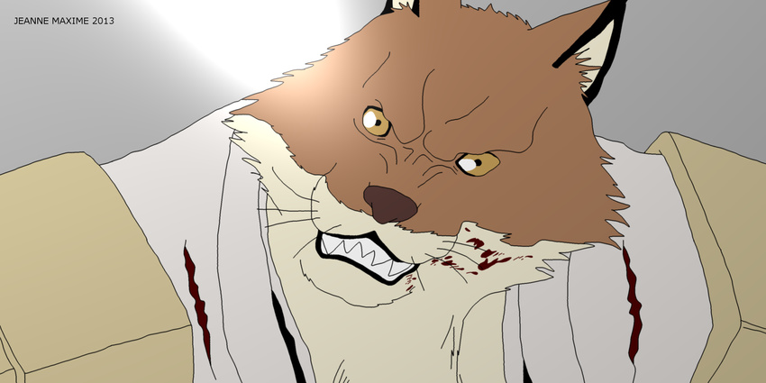 angry anthro bleach blood brown_fur canine fur looking_at_viewer male mammal maxime-jeanne sajin_komamura shinigami solo tan_fur wolf yellow_eyes