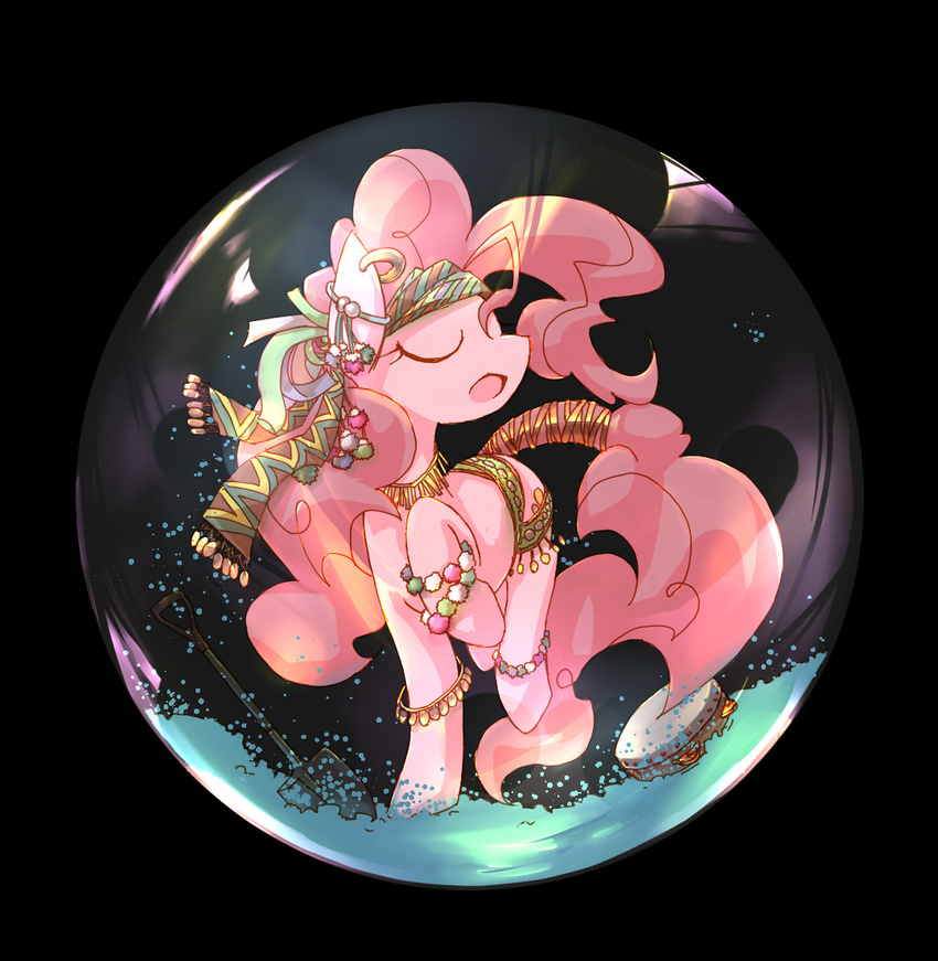 bubble equine eyes_closed female feral friendship_is_magic hair horse jewelry kolshica mammal my_little_pony pink_hair pinkie_pie_(mlp) pony solo tamborine