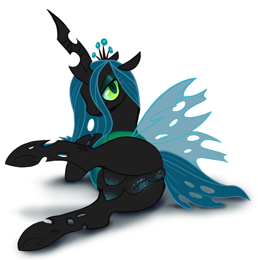 alpha_channel anus black_skin blue_eyes blue_hair breasts butt changeling crown equine female feral friendship_is_magic green_eyes hair hooves horn horse long_hair looking_at_viewer lying makeup my_little_pony nipples pegasus plain_background pony presenting presenting_hindquarters pussy queen queen_chrysalis_(mlp) revadiehard royalty slit_pupils smile solo spread_legs spreading teats transparent_background unicorn winged_unicorn wings