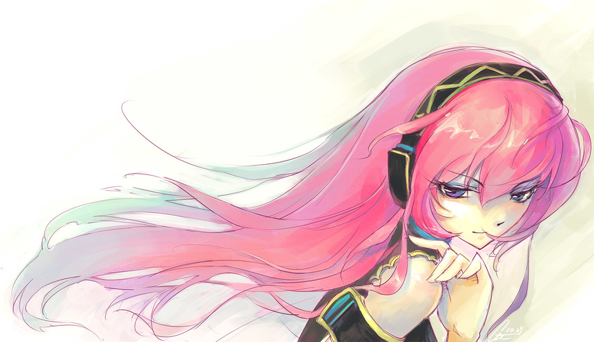 blue_eyes headphones highres long_hair megurine_luka pink_hair solo vocaloid yu_li