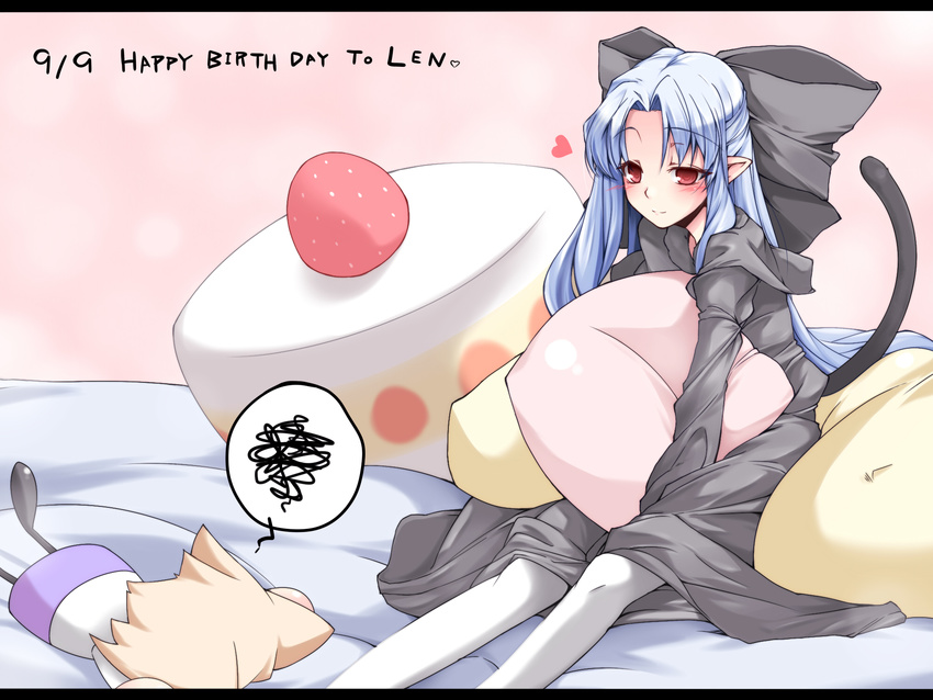 bad_id bad_pixiv_id blush cake food half_updo highres len melty_blood multiple_girls nekoarc pantyhose pointy_ears tail tsukihime white_legwear yamane_akira