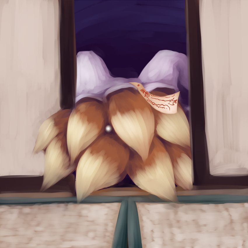 from_behind highres lying multiple_tails ofuda ruka solo tail tatami touhou yakumo_ran