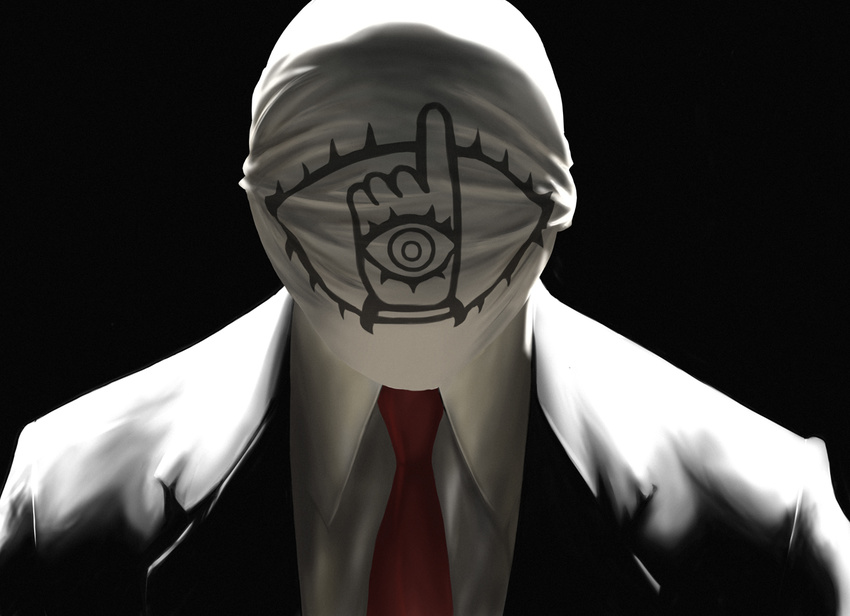 20th_century_boys artist_request formal male_focus mask necktie realistic solo suit tomodachi