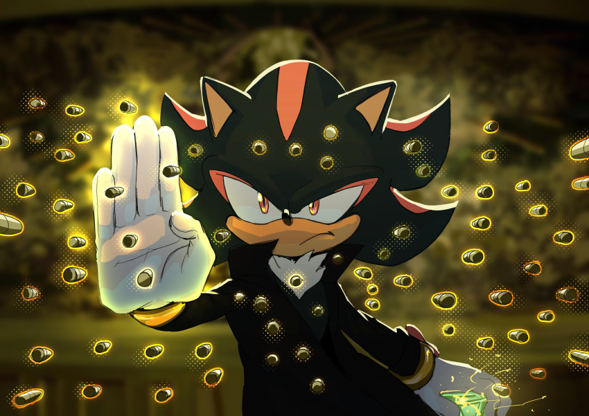 2024 5_fingers absurd_res bullet clothing coat eulipotyphlan fingers gloves handwear hedgehog hi_res looking_at_viewer male mammal parody red_eyes sega shadow_the_hedgehog shirotaniart solo sonic_the_hedgehog_(series) the_matrix topwear trenchcoat tuft voice_actor_joke