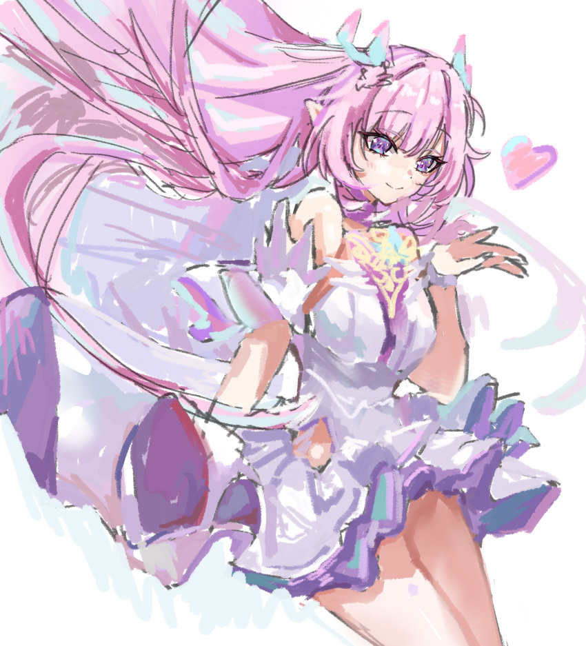 1girl bare_shoulders breasts chinese_commentary commentary_request cyrene_(demiurge)_(honkai:_star_rail) cyrene_(honkai:_star_rail) detached_sleeves diamond-shaped_pupils diamond_(shape) heart highres honkai:_star_rail honkai_(series) large_breasts long_hair pink_hair pointy_ears purple_eyes simple_background smile solo symbol-shaped_pupils very_long_hair xiaox096