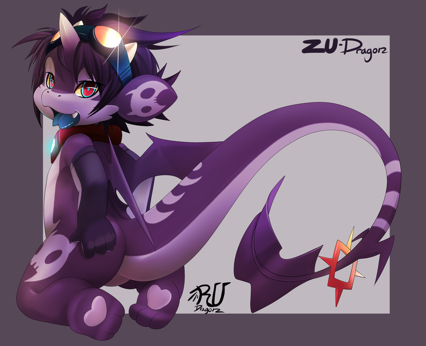 cute dragon eyewear glasses hair hindpaw horn paws punk purple_hair rudragon scarf solo wings zudragon