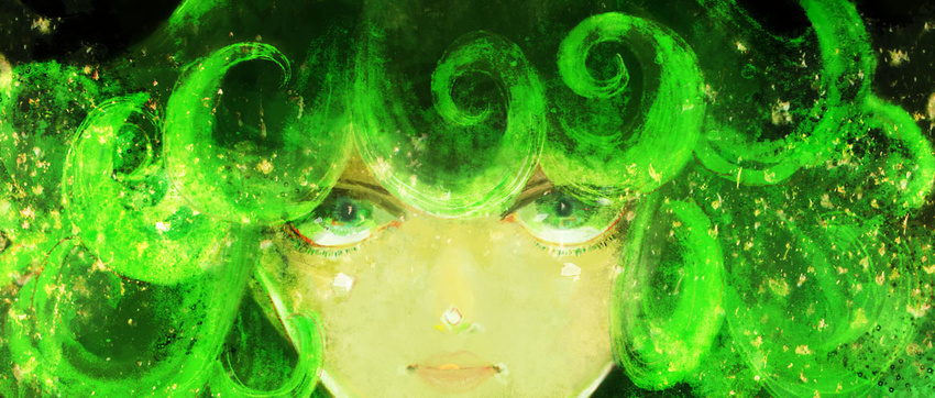 bad_id bad_pixiv_id chizuko_(smogmog) close-up curly_hair face glowing green green_eyes green_hair one-punch_man solo tatsumaki