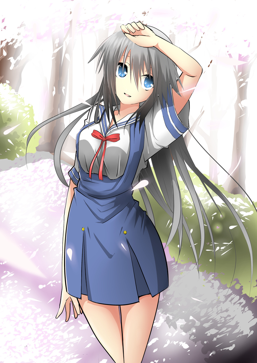 absurdres blue_eyes clannad hairband highres hikarizaka_private_high_school_uniform long_hair rivel sakagami_tomoyo school_uniform silver_hair solo