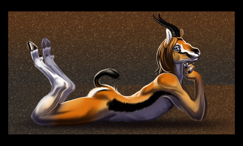 anthro bluenire dynameaux gazelle hooves lying male nude pinup pose solo thomson_gazelle