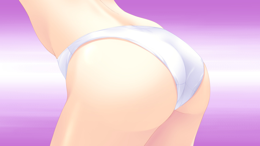 16:9 1girl ass from_behind game_cg guardian_place guardian_place:_do_s_na_imouto_to_3-nin_no_yome highres hips panties simple_background solo thighs tsurugi_hagane underwear white_panties