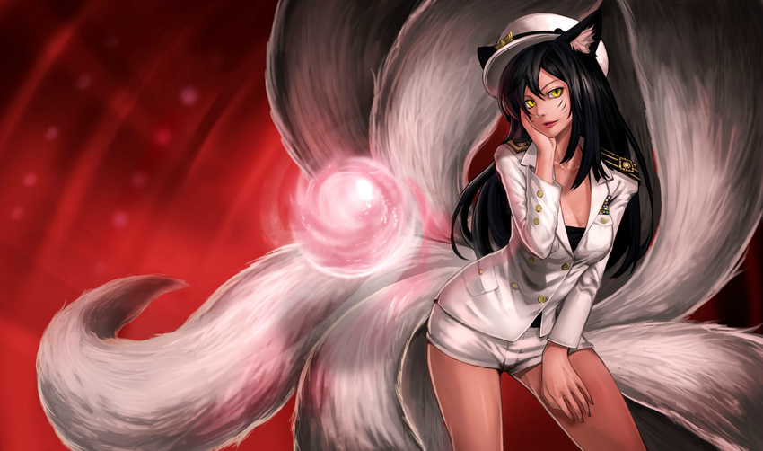 ahri_(league_of_legends) animal_ears black_hair multiple_tails tagme