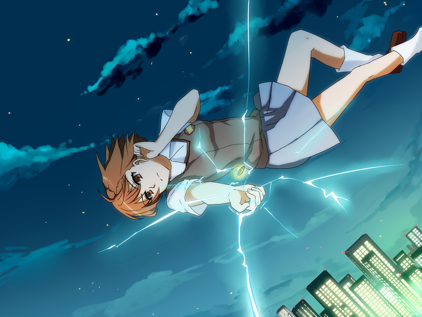 bad_id bad_pixiv_id biribiri brown_eyes brown_hair granatum highres misaka_mikoto school_uniform short_hair solo to_aru_kagaku_no_railgun to_aru_majutsu_no_index