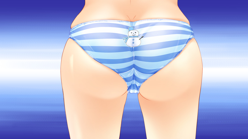 16:9 1girl ass cameltoe from_behind game_cg guardian_place guardian_place:_do_s_na_imouto_to_3-nin_no_yome highres hips legs panties simple_background solo standing striped striped_panties thighs tsurugi_hagane underwear