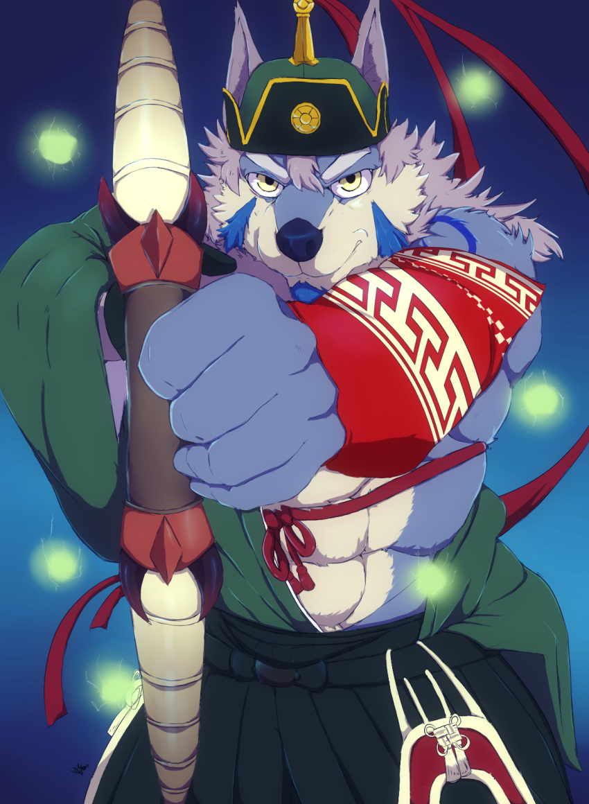 canine clothing male mammal muscular muscular_male tattoo temujin tokyo_afterschool_summoners video_games wolf