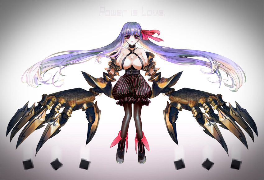 bad_id bad_pixiv_id breasts fate/extra fate/extra_ccc fate_(series) hair_ribbon huge_breasts long_hair pantyhose passion_lip purple_hair red_eyes ribbon solo very_long_hair yothiyothi