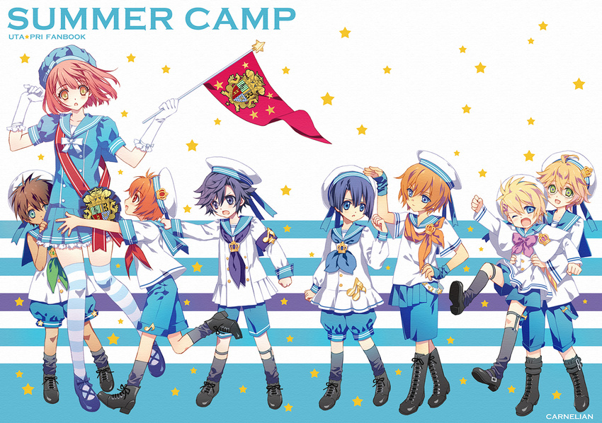 6+boys aijima_cecil bad_id bad_pixiv_id blonde_hair blue_eyes blue_hair brown_hair carnelian child flag green_eyes hat hijirikawa_masato ichinose_tokiya ittoki_otoya jinguuji_ren kurusu_shou mary_janes multiple_boys nanami_haruka orange_hair pink_hair purple_hair school_uniform shinomiya_natsuki shoes short_hair uta_no_prince-sama yellow_eyes younger