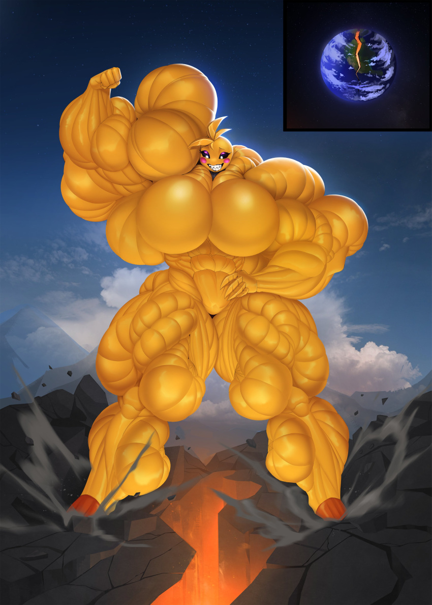 abs absurd_res animatronic anthro avian big_breasts big_muscles bird breasts chicken female five_nights_at_freddy's five_nights_at_freddy's_2 galliform gallus_(genus) hi_res huge_muscles hyper hyper_muscles lolitiaowo machine muscular muscular_female phasianid planet robot scottgames solo strength super_strength toy_chica_(fnaf)