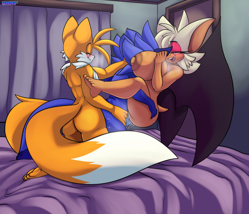 2023 2_tails 5_toes anthro anthro_on_anthro anthro_penetrated anthro_penetrating anthro_penetrating_anthro areola bat bed bedroom big_breasts big_tail blue_body blue_fur breasts butt canid canine canon_x_oc curtains digital_media_(artwork) eyeshadow face_between_breasts fan_character feet female female_penetrated fingers fox from_behind_position from_front_position fur furniture group group_sex hair hi_res inside makeup male male/female male/male male_penetrated male_penetrating male_penetrating_female male_penetrating_male mammal miles_prower mmf_threesome multi_tail multicolored_body multicolored_fur nipples nude on_bed open_mouth penetration pink_eyeshadow rouge_the_bat sega sex sonic_the_hedgehog_(series) tail tan_body tan_skin threesome toes two_tone_body two_tone_fur vaginal vaginal_penetration vellvetfoxie white_body white_fur white_hair wings yellow_body yellow_fur